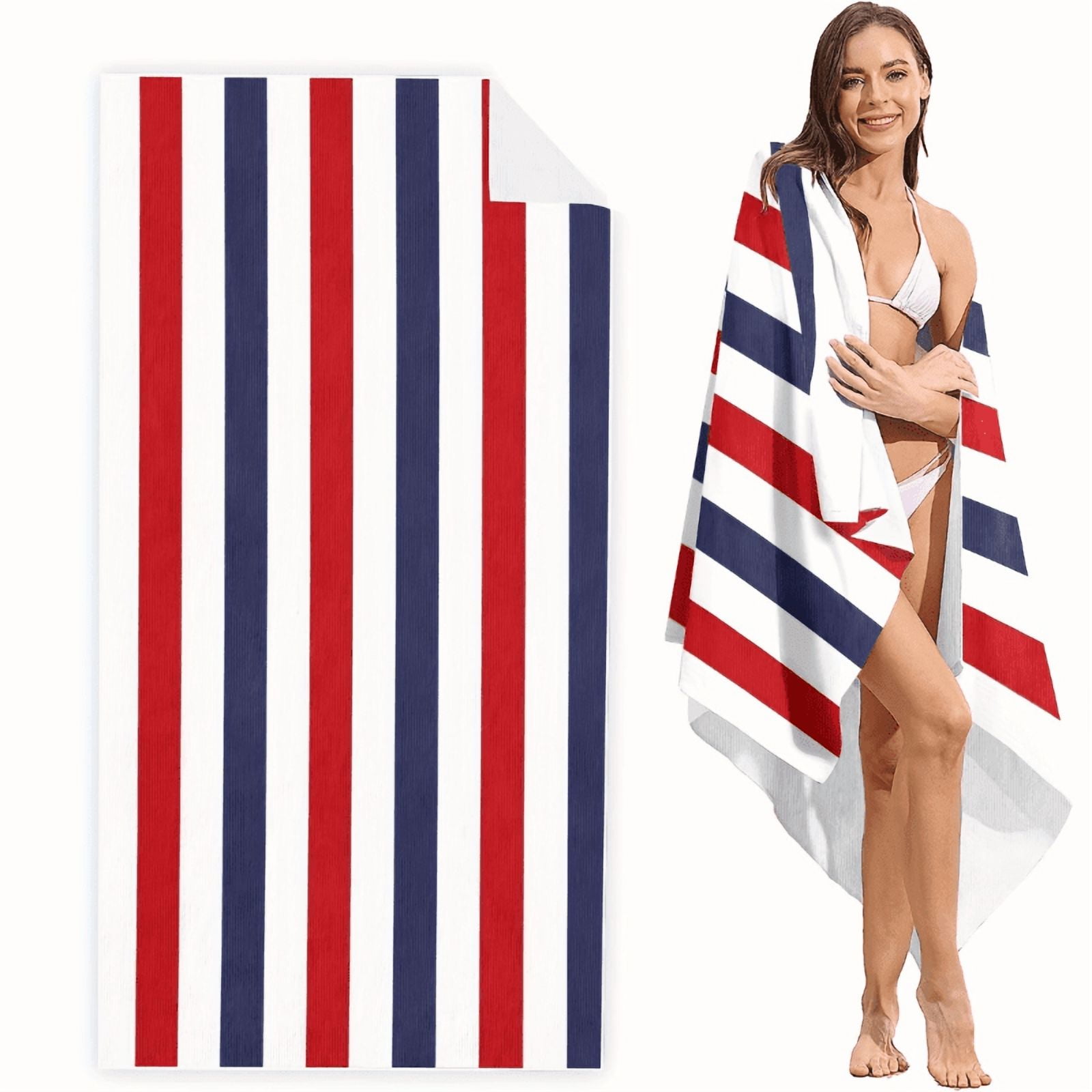 Patriotic Memorial Day Beach Towel Patriotic Red White Blue Stripes Towel Oversized Microfiber Symbolize America Independence Day