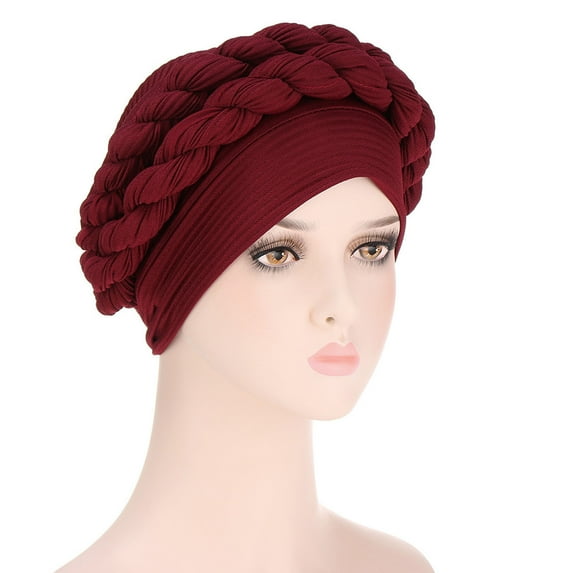 CUZIBR Women Turban Hat Head Wraps One Size Beanie Cap Class Turban Headband Solid Color Ruched Fashionable Headscarf Vintage Knitted Hair Wrap Breathable Soft Cozy Hair Covers,Wine,One Size