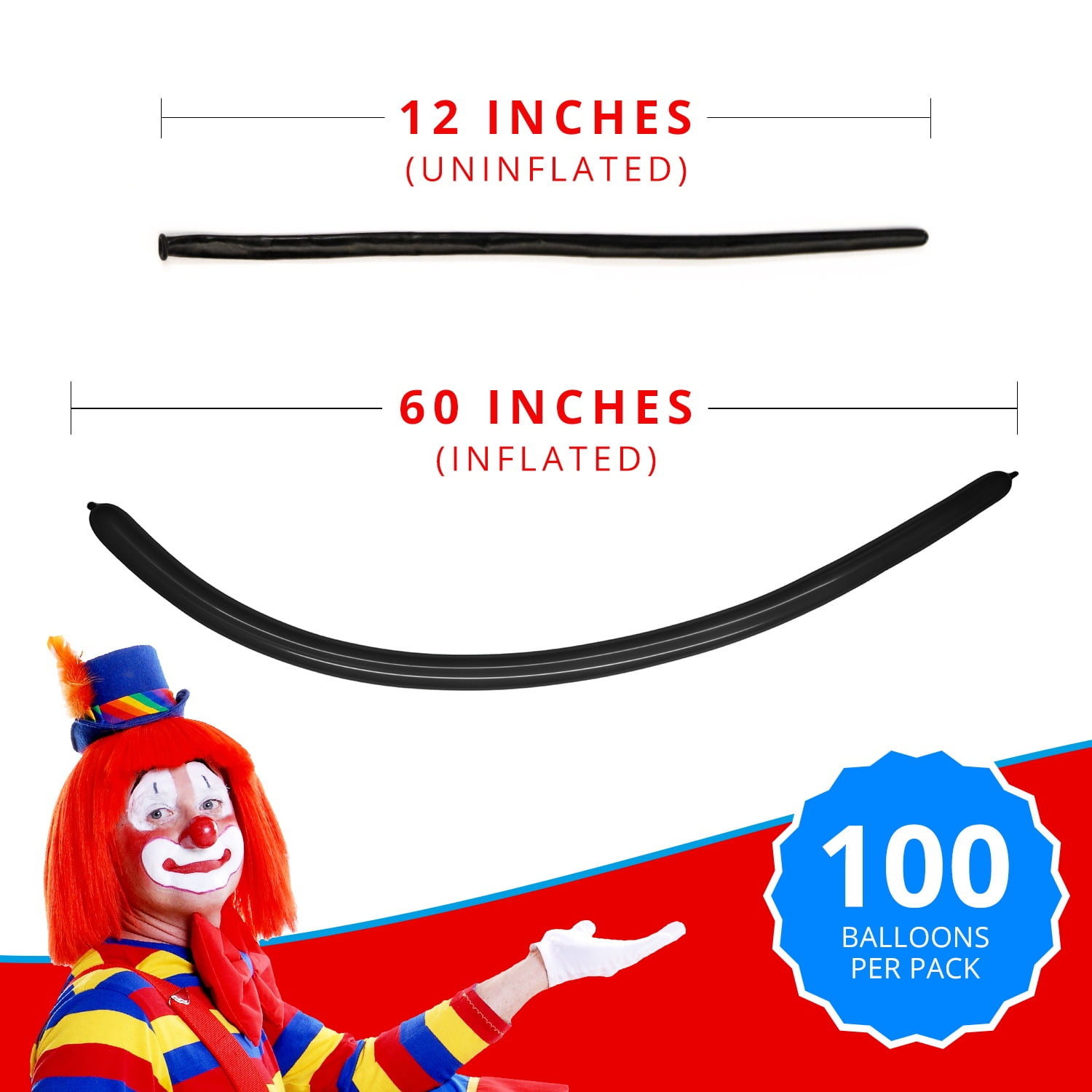 Clownatex 260 Long Twisting Black Balloons (100 pcs) for Balloon Animals, Latex Twisting Animal Shape Modeling Long Magic Balloons for Kids Party, Clowns, Birthdays, Weddings