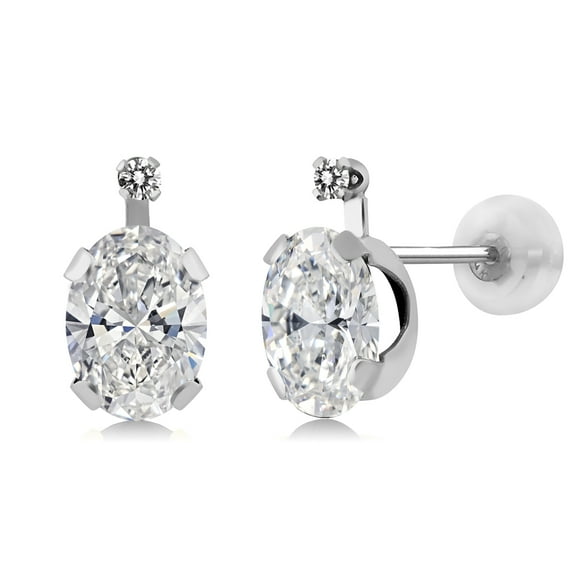 Gem Stone King 14K White Gold Lab Grown Diamond Stud Earrings for Women | 1.40 Cttw | Gemstone April Birthstone | Oval 7X5MM
