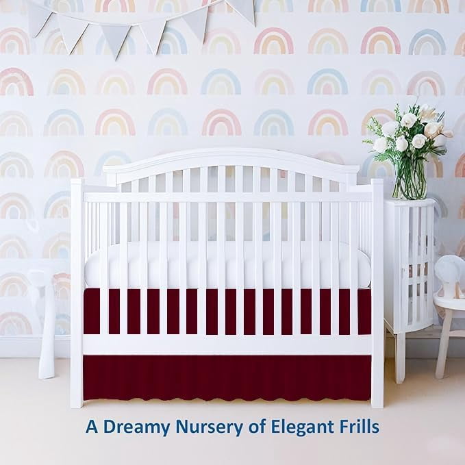 1 Piece 100% Egyptian Cotton 800 Thread Count Crib Ruffle Bed Skirts for Baby Girls (28” x 52” x 10") Inch Crib Ruffle Bed Skirts - Burgundy Solid