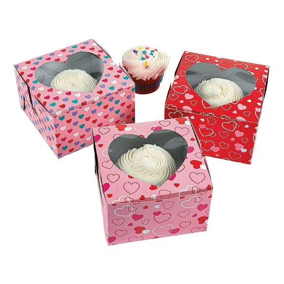 Valentines Day Cupcake Boxes - Party Supplies - 12 Pieces