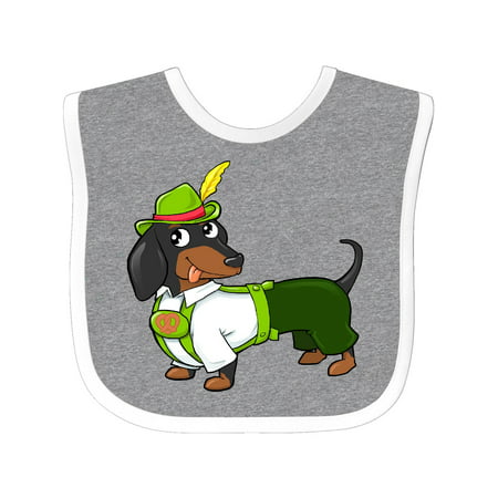 Cute black and brown dachshund in traditional German costume Baby Bib Heather/White One Size