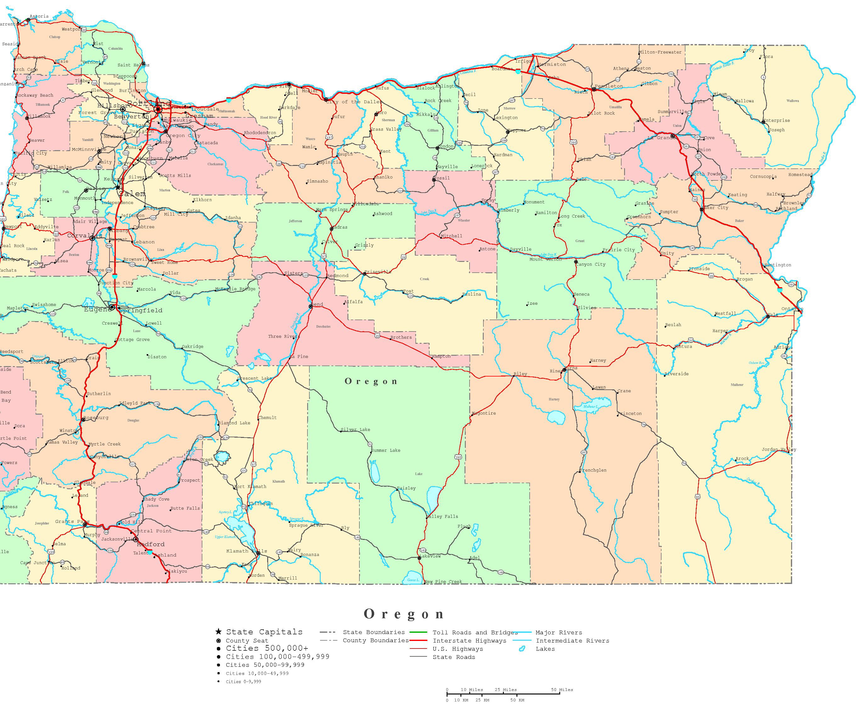 Laminated Map Printable political Map of Oregon Poster 20 x 30