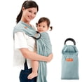 thumbnail image 1 of Mamaway Baby Ring Sling Carrier - Portabebés para recién nacidos y niños pequeños (soporta hasta 154 libras), certificado IHDI, hecho de rayón y lino, suave y transpirable, nailon 66 anillos de seguri, 1 of 5