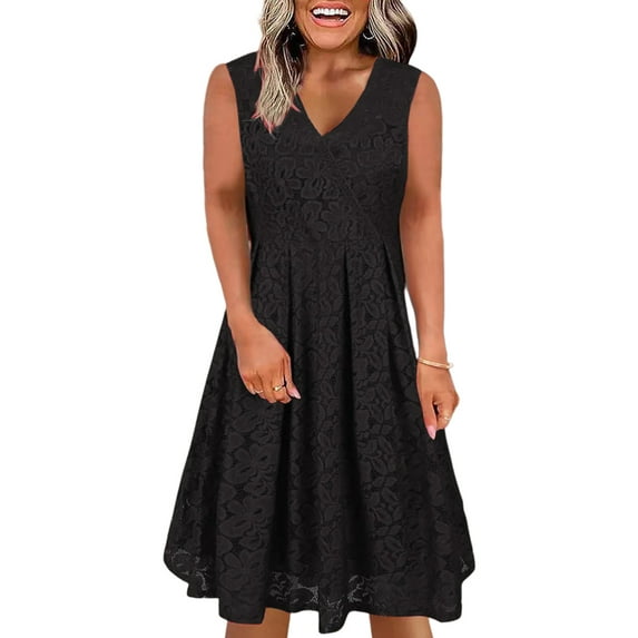 Keeccty Elegant Style Bridesmaid Lace Sleeveless Short Skater Dress Women