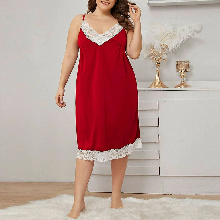 adviicd Nightgown With Built In Bra Lingerie for Women Naughty Lace Chemise  Open Front Ruffle Boudoir Outfits Sleepwear Red L 