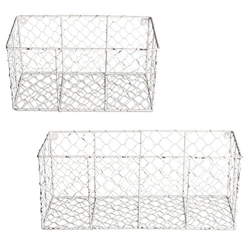 DII Z01996 Rustic Farmhouse Vintage Chicken Wire Wall Basket, White