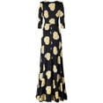 thumbnail image 2 of Bon Rosy, Women's, 3/4 Sleeve V-Neck Printed Maxi Faux Wrap Dress, Black Yellow, XL, 2 of 3