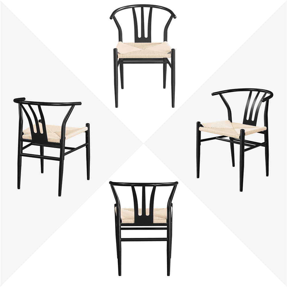 Alden Design 2PCS  Dining Chair Weave Chair with Metal Frame for Dining Room, Black