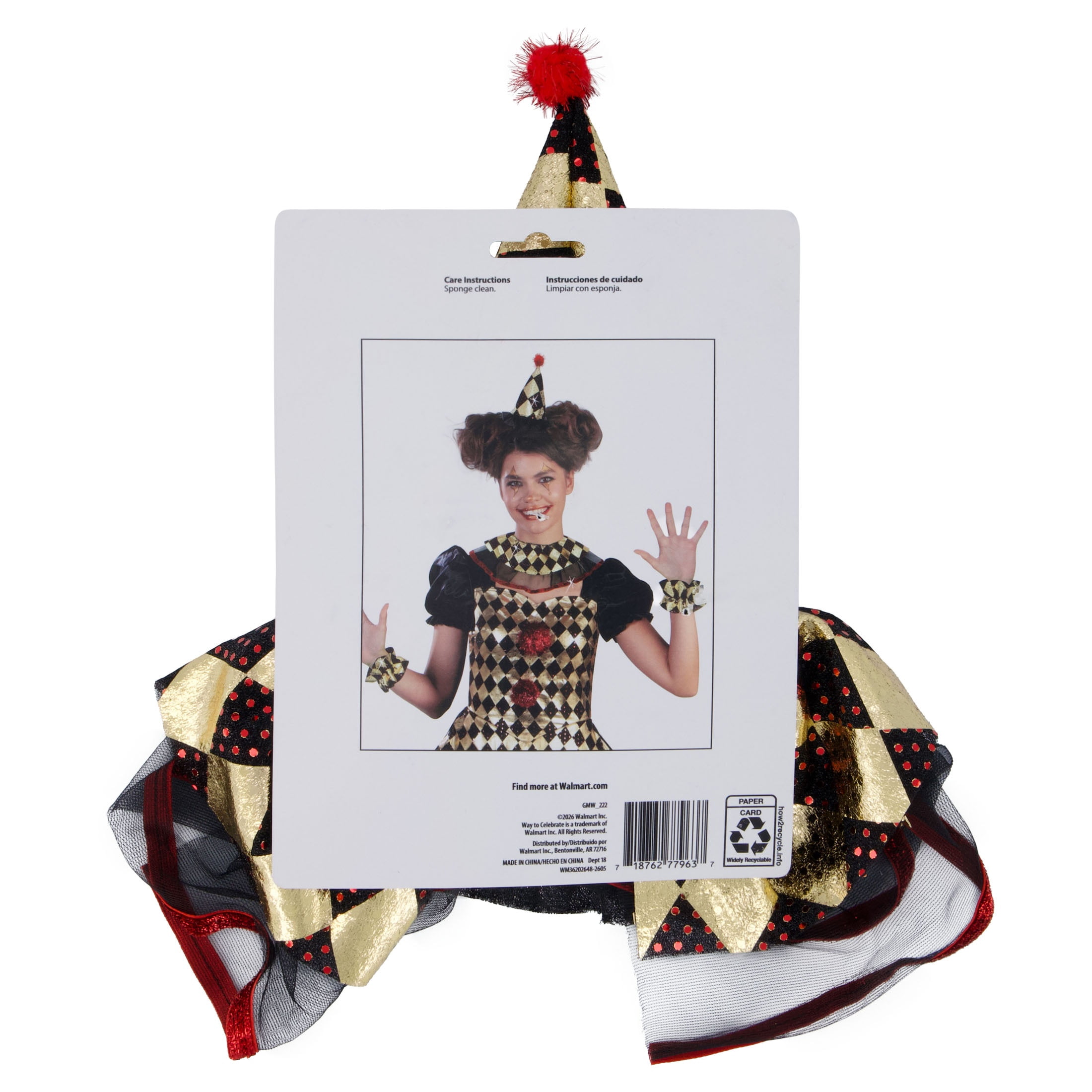 Harlequin Clown Costume Accessory Kit for Adults, Multicolor, 4 Pieces, Halloween by Way To Celebrate