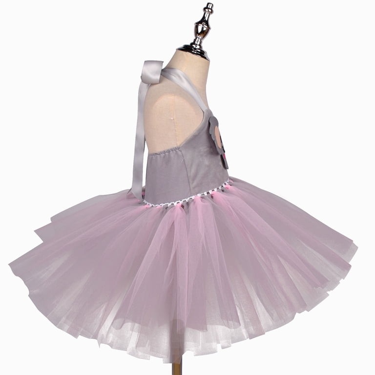 SONXAHE Big Girl Dress Role Play Animal Strap Tutu Dress with Headband Summer Party Mesh Dresses,3-Piece Gray