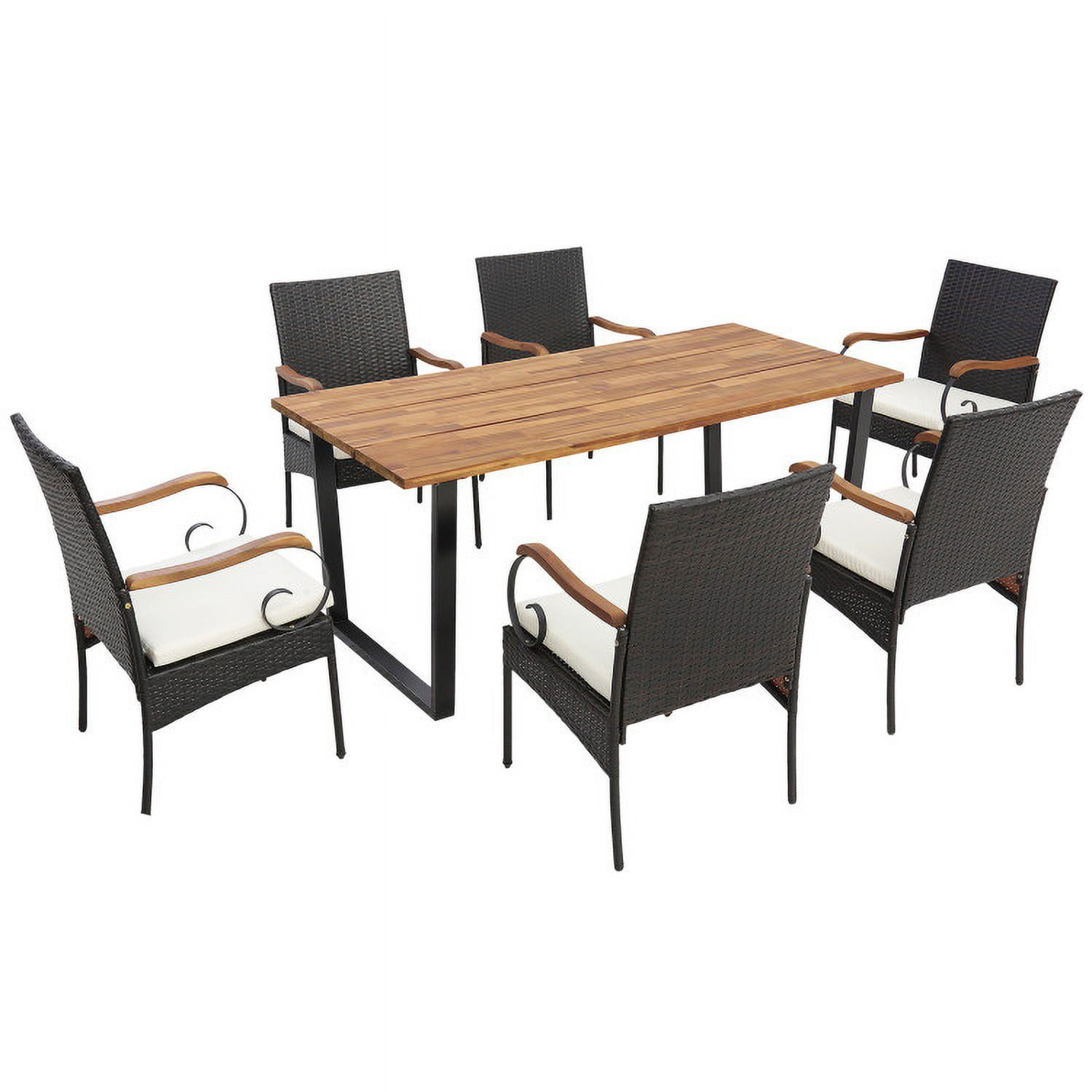Aimee Lii 7 Pieces Patio Rattan Dining Set with 2 Inches Umbrella Hole-Curved Handrail, Outdoor Patio Furniture Aimee Lii 7 Pieces Patio Rattan Dining Set with 2 Inches Umbrella Hole-Curved Handrail, Outdoor Patio Furniture