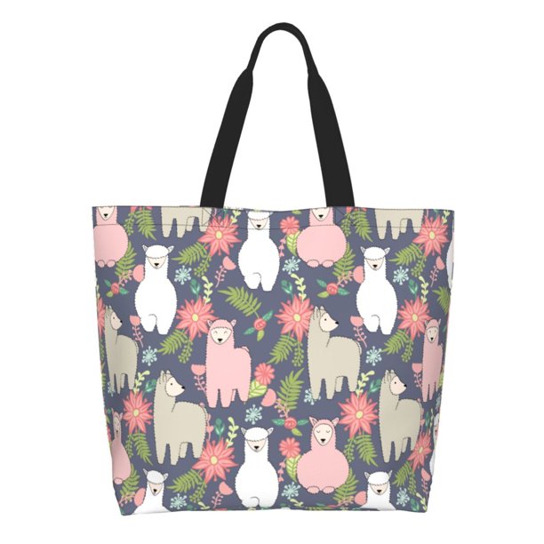 Fotbe Llamas Bolsa Tote Estética de Lona con Estampado para Mujer - Bolsa Reutilizable de Hombro Casual para Vacaciones, Compras, Trabajo y Gimnasio