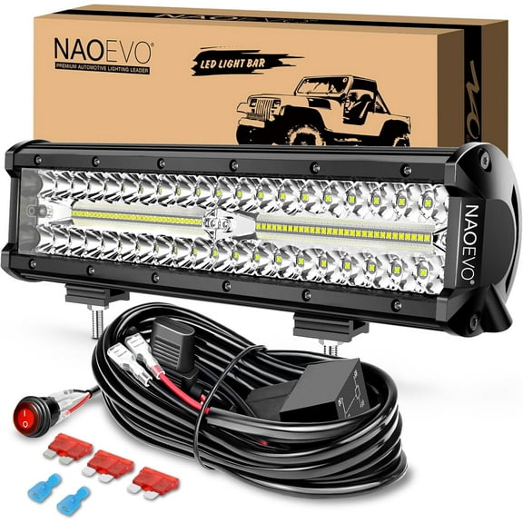 HUICHENG 12 Inch 300W 30000LM LED Light Bar, Spot Flood Combo Offroad/Driving/Fog Lights with Wiring Harness, for Truck UTV ATV Golf Cart Boat, 1 Pc (White)
