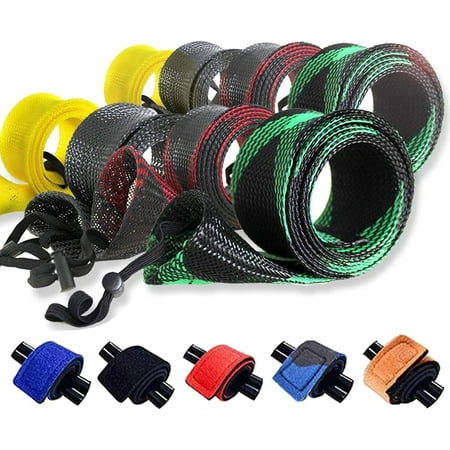 8PCS Spinning Fishing Rod Sleeves and 5PCS Rod Straps Braided Mesh Rod Covers for Tangle-Free Protection Durable and Lightweight Fishing Rod Protectors Expandable Design for Casting and Spinning Rods