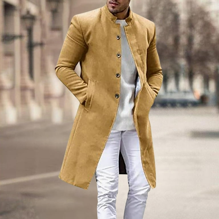 JUUYY Men's Casual Trench Coat Suit Slim Fit Long Jackets Stand
