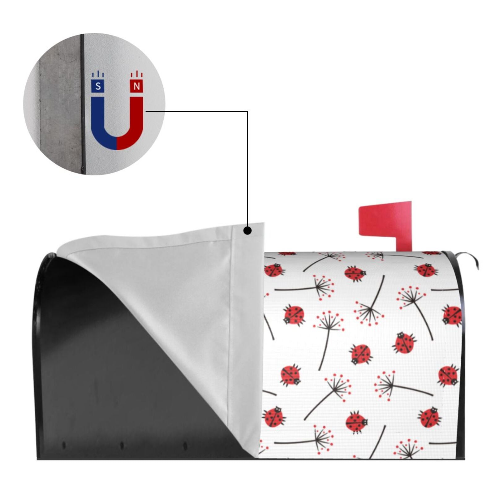 Logiee Ladybug With Dandelion Print Post Letter Box Wrap Decor, Mailbox Cover Suitable for Standard Mailbox and Large Size Mailbox,Outdoor Yard Decoration-21x18 in