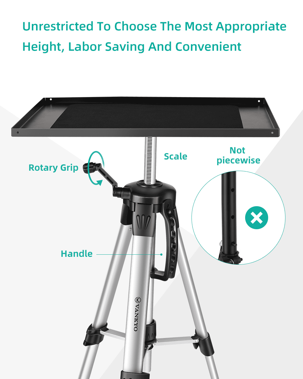 VANKYO Aluminum Tripod Projector Stand, Adjustable Laptop/Computer Stand, Multi-Function Stand, Adjustable Height 17'' to 46'' with Plate and Carrying Bag