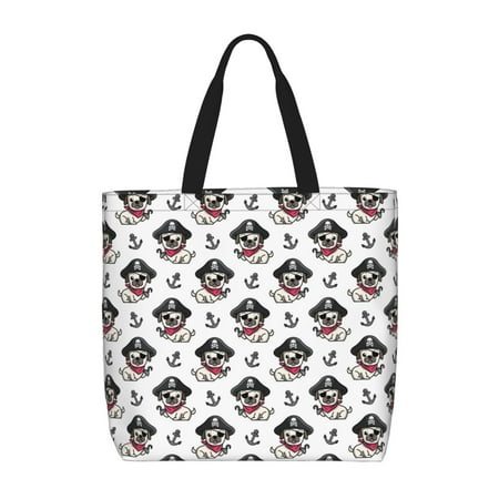 Fuzoiu DOG IS WEARING PIRATE COSTUME Print Durable Tote Bag Shoulder Bag with Zipper Closure Casual Tote s Handbag for Daily Use  Shopping  School  Work