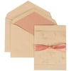 JAM Paper Ivory Card with Pink Ribbon and Lined Envelope Large Wedding Invitation Falling Leaves Ribbon Set, 50 Cards (5-1/2" x 7-3/4")