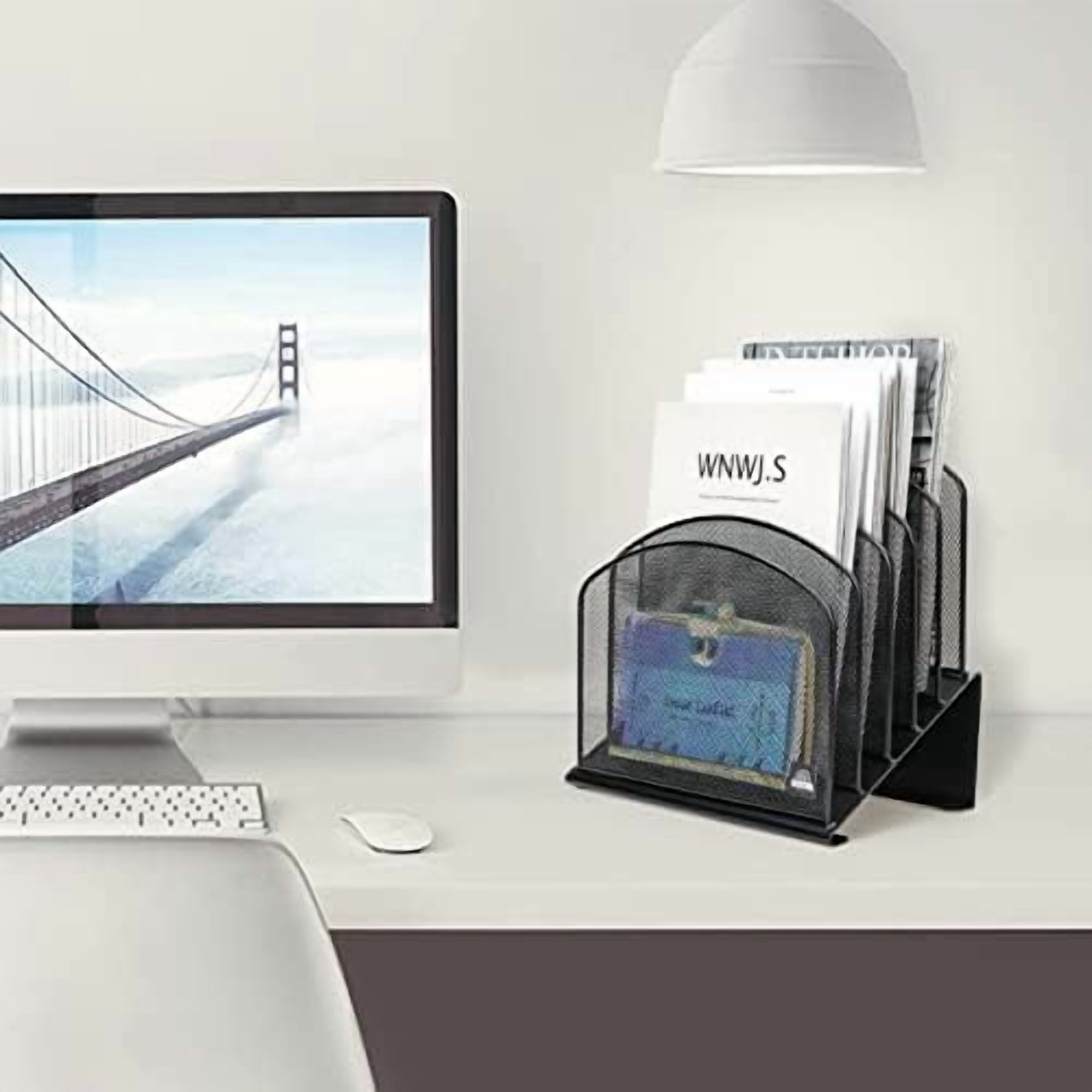 2 Pack Inclined Desk File Organizer, 5 Slot Desktop File Folder Holder Document Holder Sorter Organization and Accessories for Office School Classroom