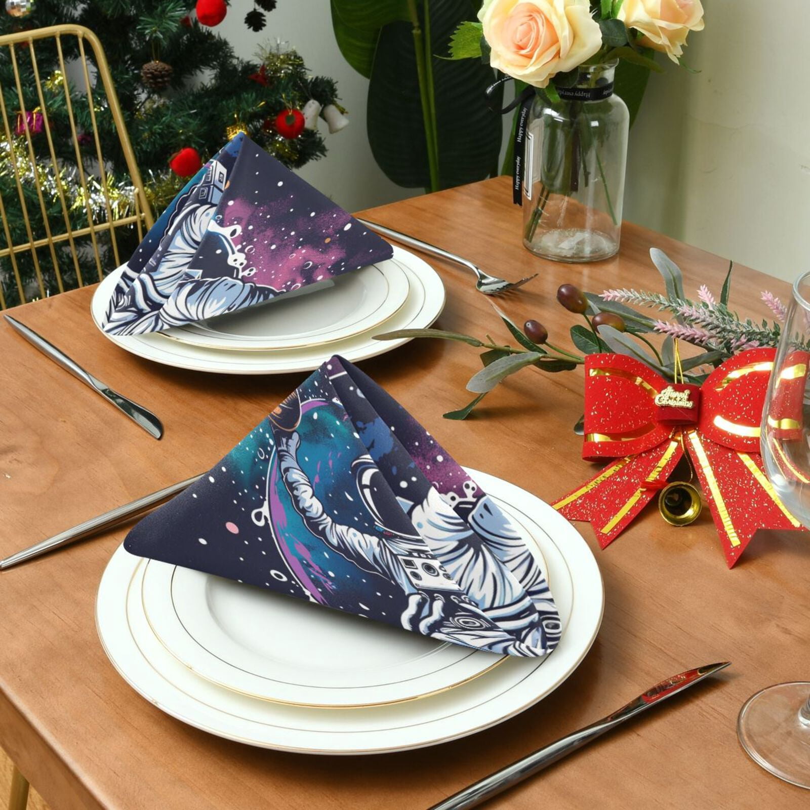 JSTEL Astronaut Basketball Space Pop Cloth Napkins Set of 6, 20x20 Inch Washable and Reusable Napkin for Decoupage Dinner Party Everyday Use