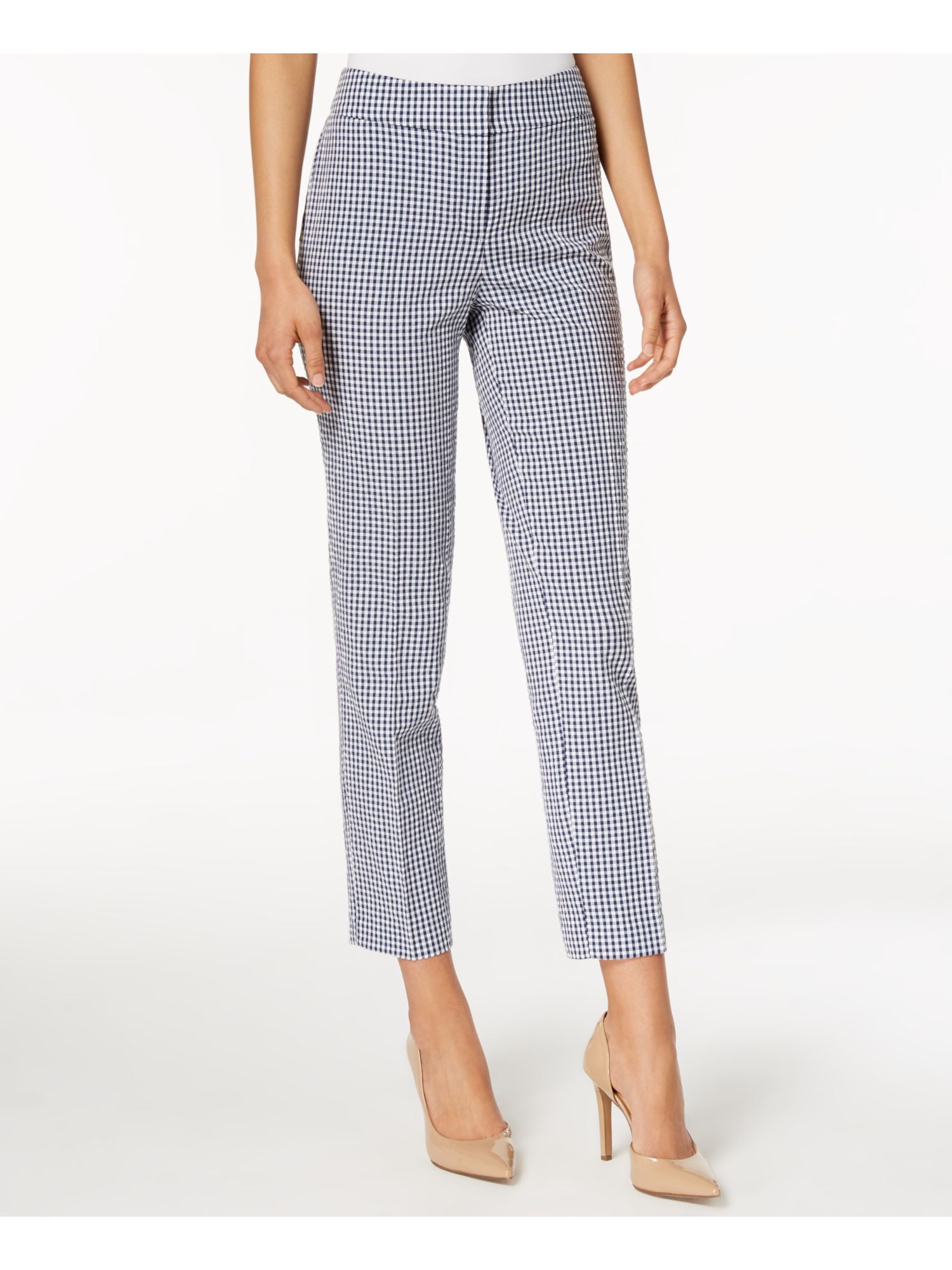 NINE WEST 79 Womens New 1148 Navy Gingham Print Ankle Casual Pants 14