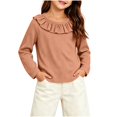 thumbnail image 5 of Wilark Toddler Girls Cotton T Shirts with Ruffle Neck Cute Long Sleeve Pullover Casual Kids Fall Tops Brown 3T, 5 of 7