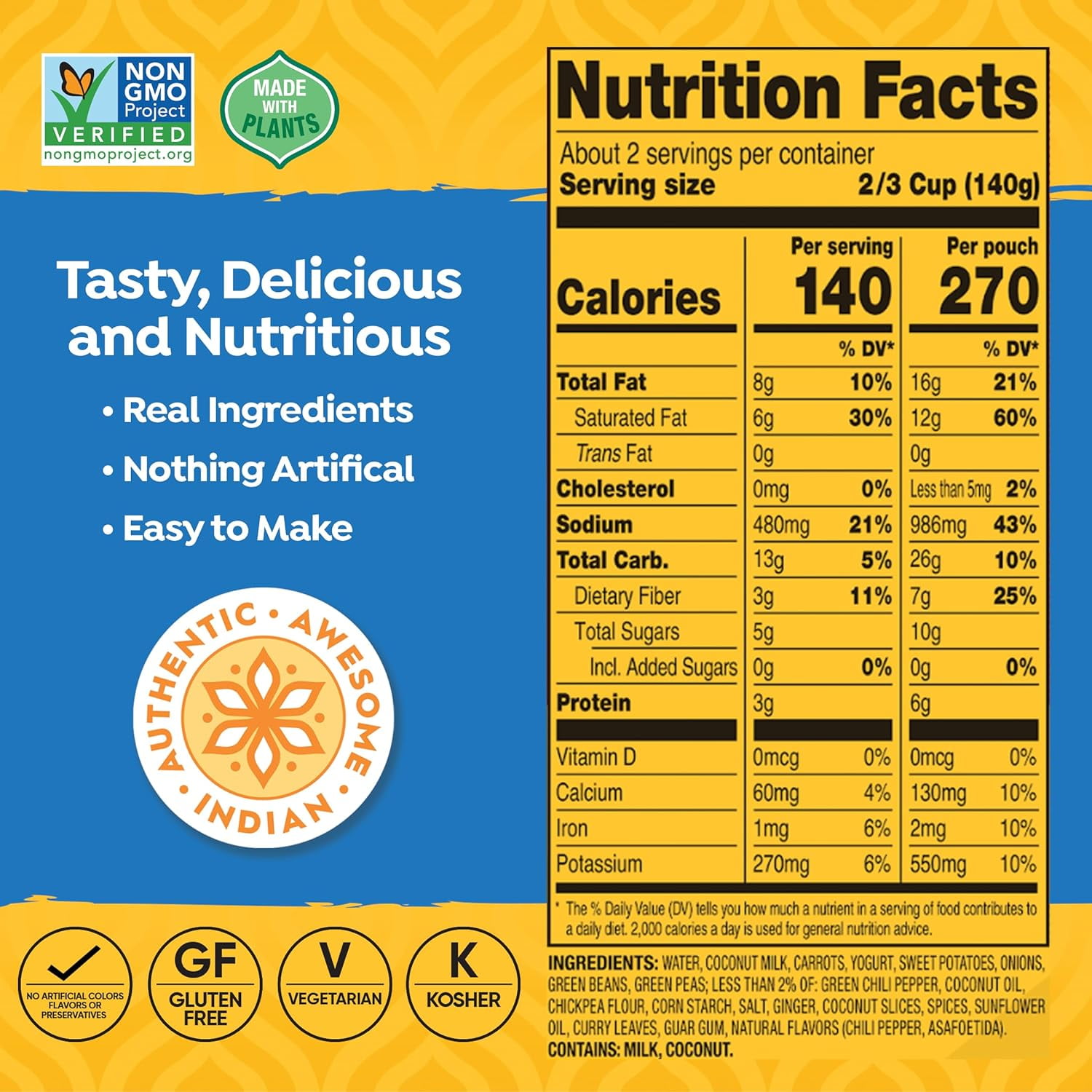 Tasty Bite - Heat & Eat Indian Cuisine Hot & Spicy Vegetables Coconut Yogurt Sauce, Case Of 6, 10 Oz