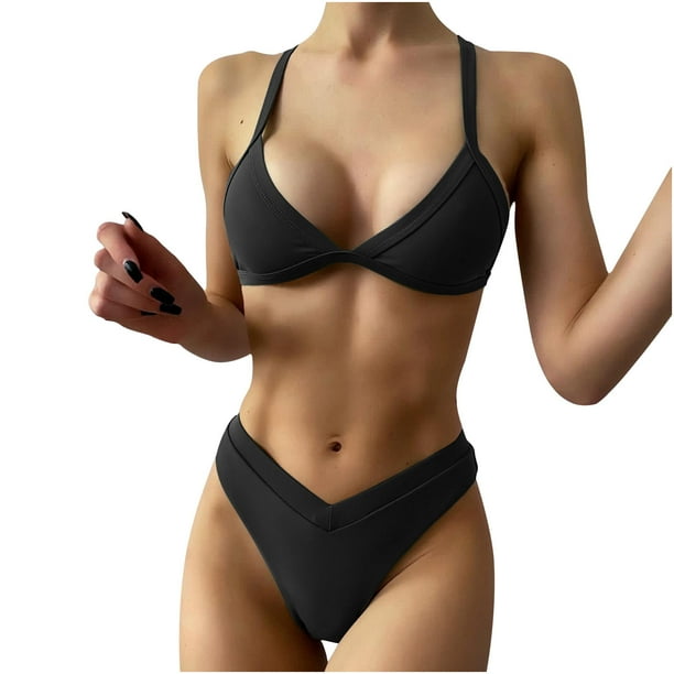 Conjunto de bikini con estilo para mujer, traje de baño de dos piezas con relleno sólido, ropa de playa OAVQHLG3B Store lin121212