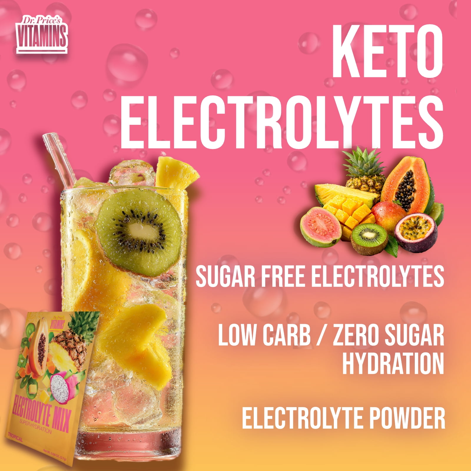 Dr. Price’s Electrolyte Mix – Tropical Flavor, 30 Packets | Sugar-Free Hydration Powder with Trace Minerals