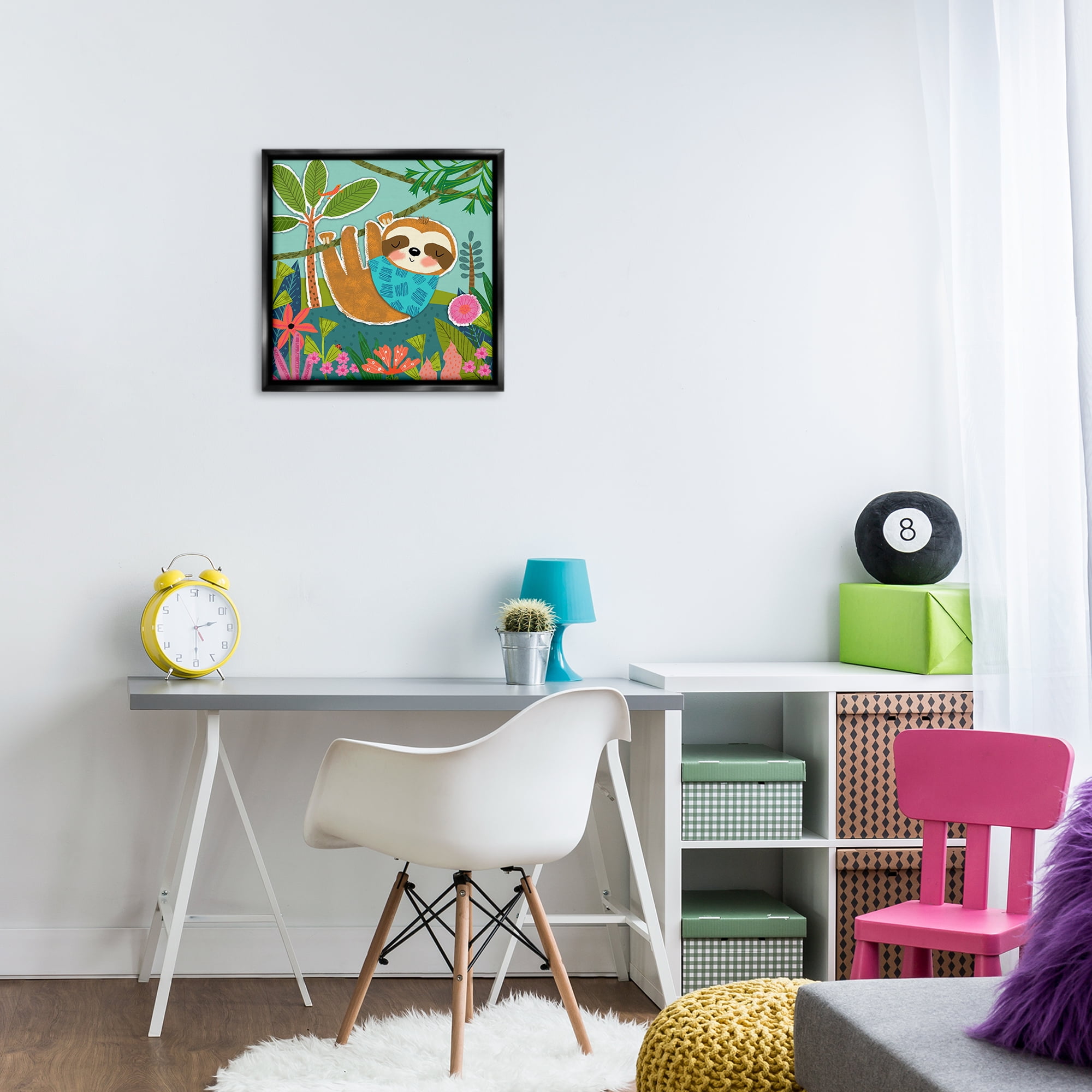 Stupell Industries Sleepy Sloth in Nature Animals Painting Black Floater Framed Canvas Art Print Wall Art, 18 x 18