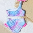 thumbnail image 4 of GYRATEDREAM Kid Girls Bikini Swimsuit Two Piece Outfit Teen Mermaid One Shoulder Ruffle Swimwear Cut out Bathing Suits Set for 7-14 Years, 4 of 8