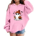 thumbnail image 2 of Halloween Spooky Season Hoodie,Cute Ghost Graphic Sweatshirts Funny Pumpkin Face Tops Long Sleeve Hoodie 2024 For Girls 07-Pink 120, 2 of 3