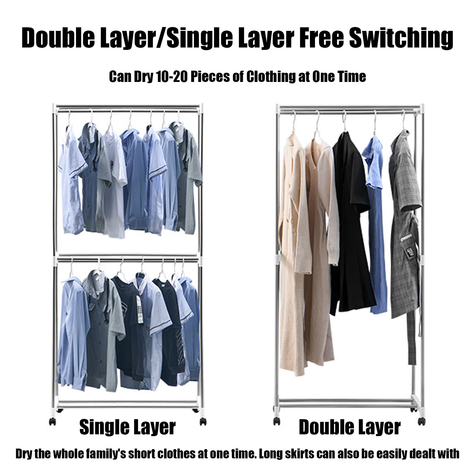 Electric Clothes Dryer, 110V 1000W Portable Clothes Dryer with Timer,  Double Layer Stackable Drying Machine, Stainless Steel Drying Rack, Portable Laundry Dryer for Apartments, RV, Home, Campers
