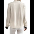 thumbnail image 3 of Blusas de Trabajo para Mujer, con Botones, Larga, Cuello en V, Encaje, Informales, Abotonadas, Camisas de Moda de Otoño. Beige M, 3 of 7