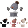 thumbnail image 4 of CANKER 3 Pcs Winter Warm Baby Solid Color Hat Gloves Scarf Set Fur Ball Beanies Cap Mitten Scarves Kit for Toddler Girls Boys Knitted Hemming Hat, 4 of 17