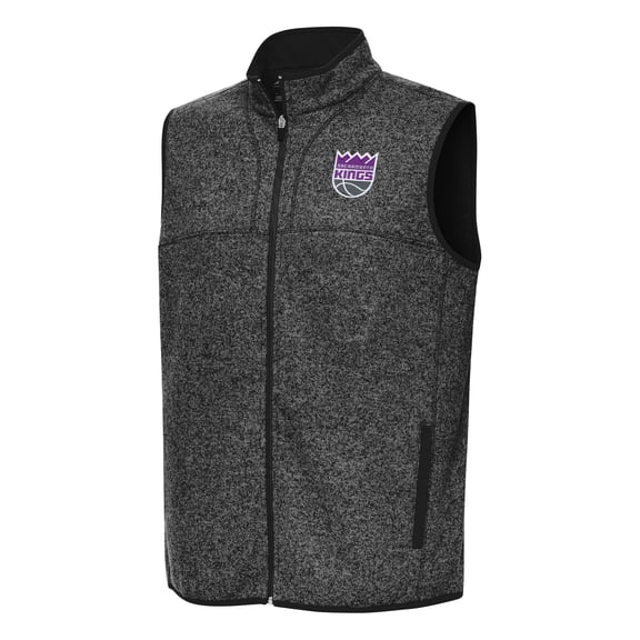 Men's Antigua Heather Black Sacramento Kings Fortune Full-Zip Vest