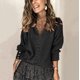 thumbnail image 1 of Suéter de cuello en V con encaje para otoño e invierno, suéter holgado de manga larga de color sólido para mujeres europeas y americanas, 1 of 6