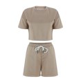 thumbnail image 3 of Ahabrexf Womens Summer 2 Piece Outfits Casual Short Sleeve Tops and Drawsting Shorts Set with Pockets, 3 of 6