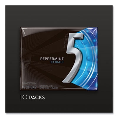 Wrigleys Peppermint Cobalt Sugar Free Chewing Gum Candy - 15 Sticks per Pack - 10 Pack per Box