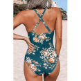 thumbnail image 4 of Traje de baño de una pieza para mujer Traje de baño festoneado con cuello alto y estampado floral, 4 of 5