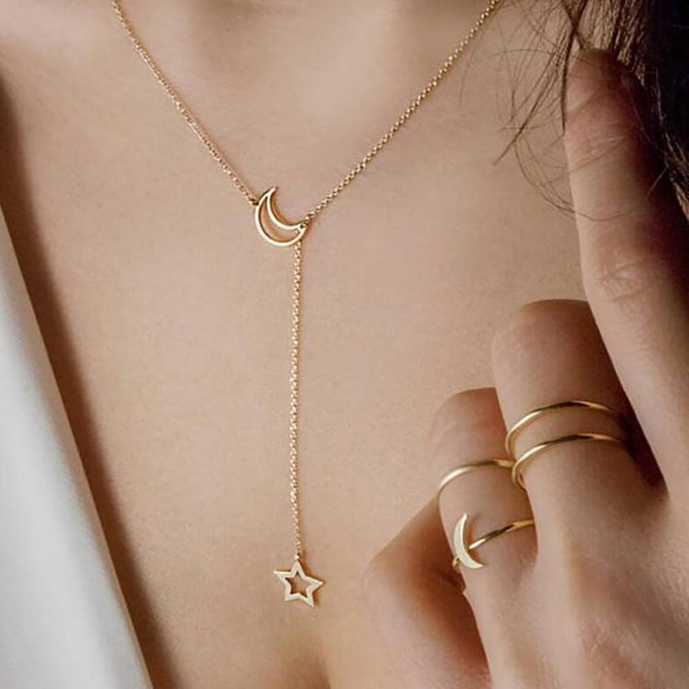 Crystal Moon Star Pendant Multilayer Women Choker Necklace Bohemian Jewelry BCDE 