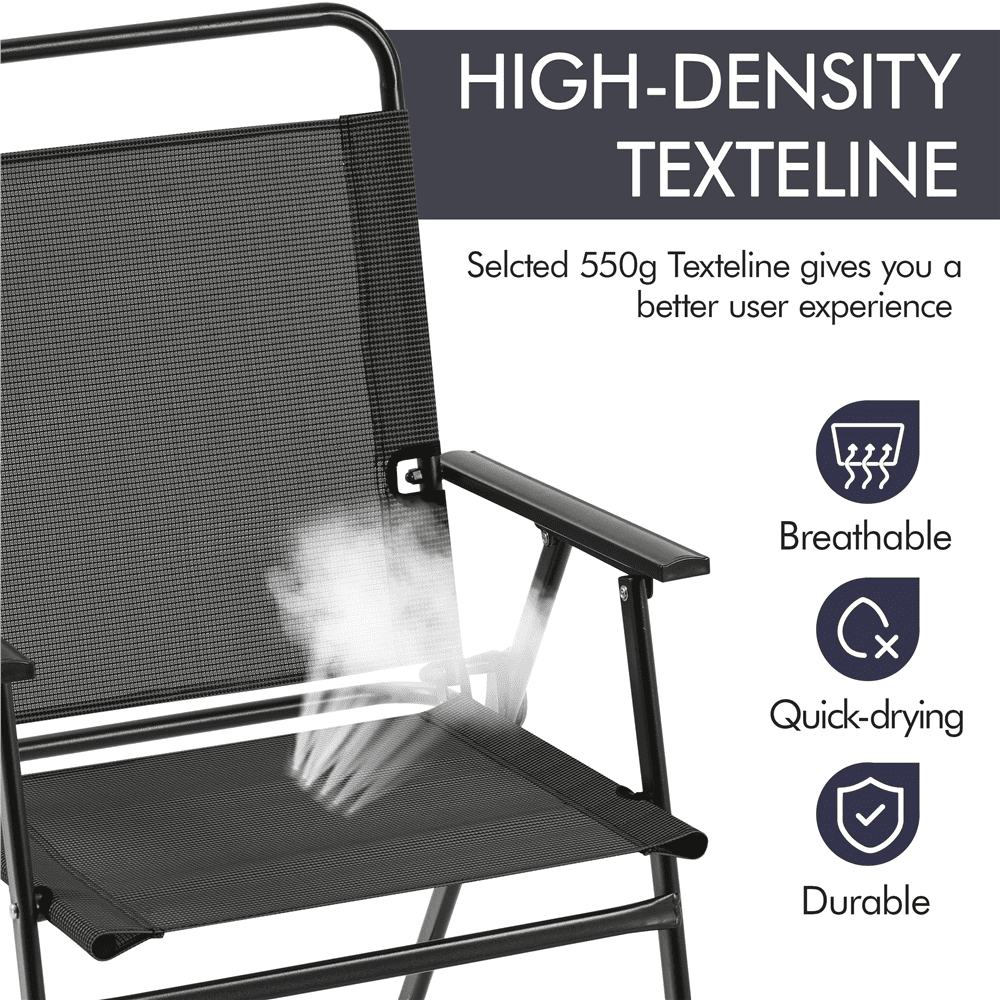 Renwick Set of 4 Outdoor Dining Chairs with Armrests and Backrest, Black