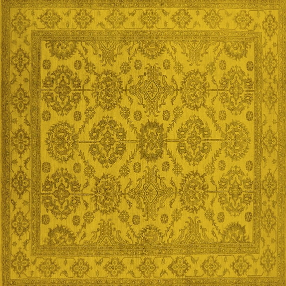 Ahgly Company Machine Washable Indoor Square Oriental Yellow Industrial Area Rugs, 5' Square