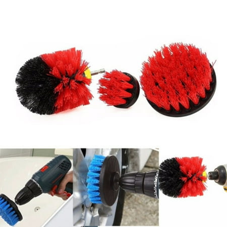 Bike Cleaning Brush Set - 3Pcs Tile Grout Power Scrubber Cleaning Brushes Cleaner Set For Electric Drills Red
