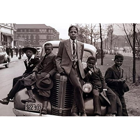 Sunday Best - Chicago Boys Easter Sunday 1941 by Russell Lee 36x24 Photographic Art Print Poster Black Urban Youth on Car
