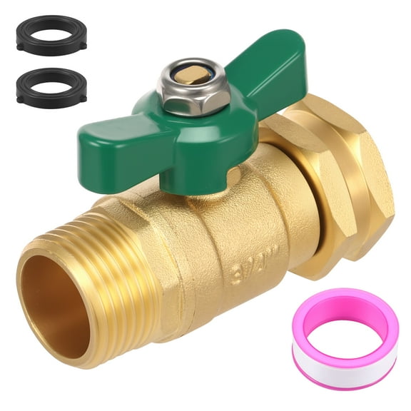 Garden Hose Shut Off Valve 3/4 Inch GHT High Flow Heavy Duty Brass Water Hose Ball Valve with 2 Washer Universal for Faucet