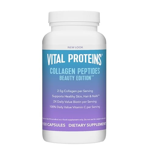 Vital Proteins Cápsulas de péptidos de colágeno Beauty Edition, 2,5 g de colágeno por ración con biotina y vitamina C, 30 porciones